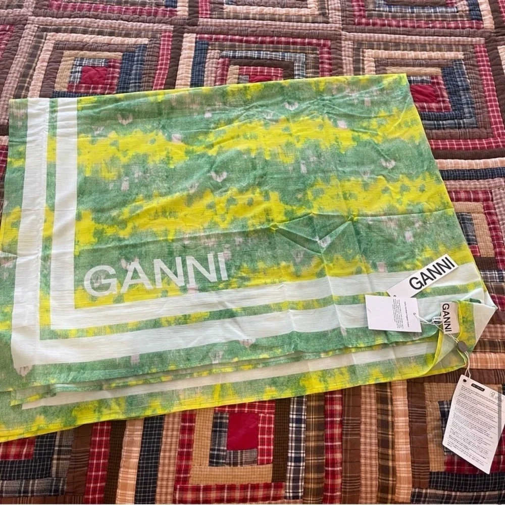 NWT Ganni Tie-dye Voile Scarf organic cotton green and yellow